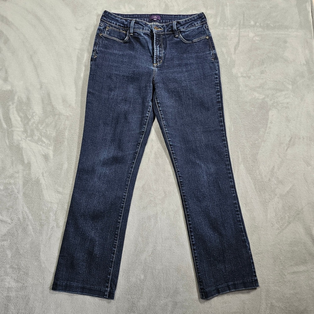 NYDJ Marilyn Straight Leg Jeans Dark Wash Blue Denim Size 10 Mid Rise Stretch
